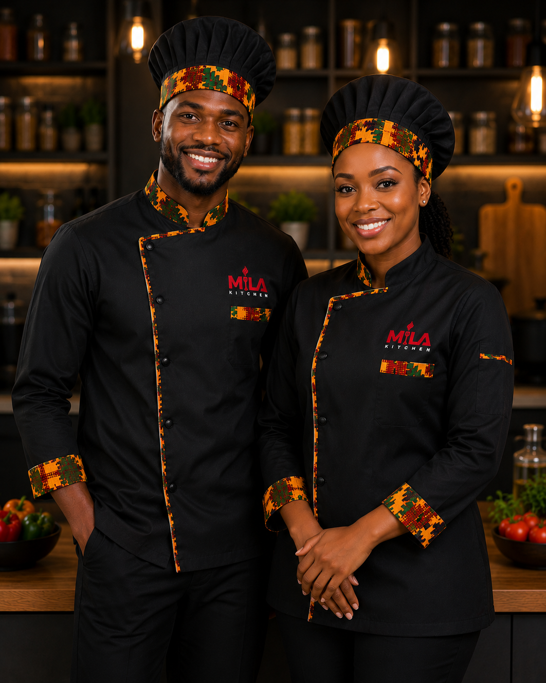 Kente Chef Jacket - Black