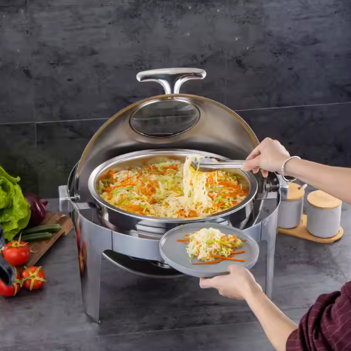Roll Top Chafing Dish with Glass - Round Mila Kitchen Ghana (www.milakitchen.com)