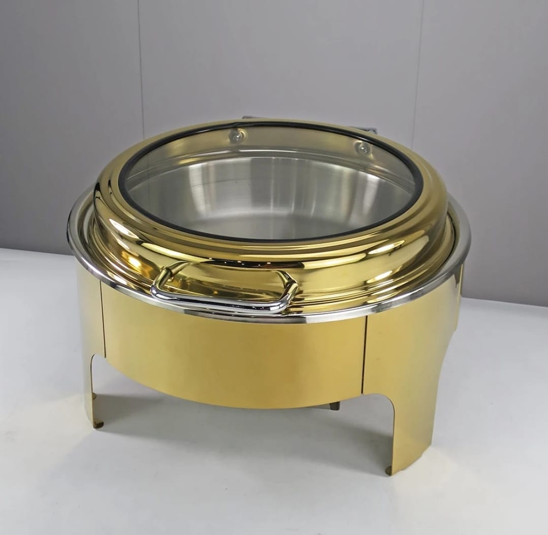 Round Gold Chafing Dish with Glass Top