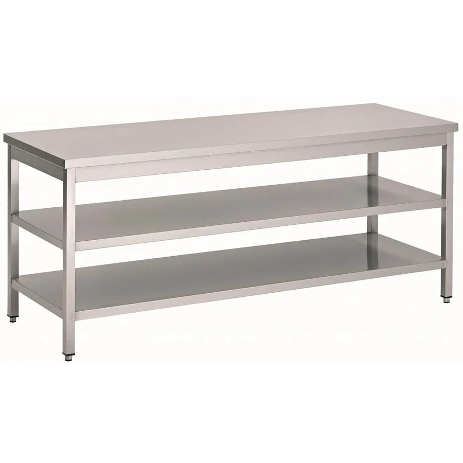 Stainless Steel Table with 2 Shelves 230cm / 2300