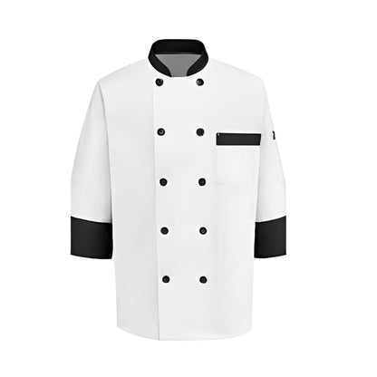 Mila Chef Jacket Contrast -Long Sleeve -White and Black Mila Kitchen Tel:0592031234