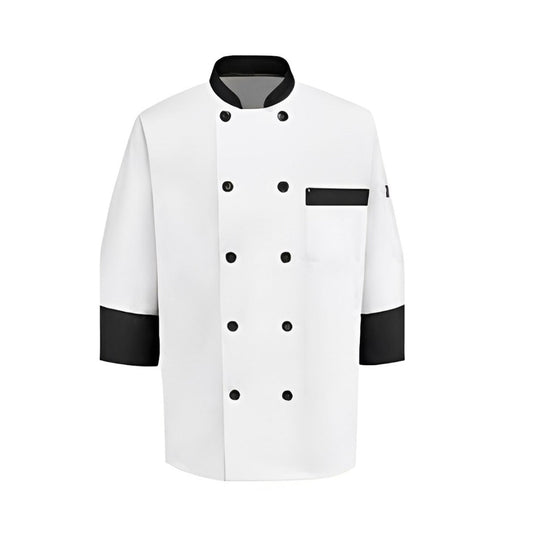 Mila Chef Jacket Contrast -Long Sleeve -White and Black Mila Kitchen Tel:0592031234