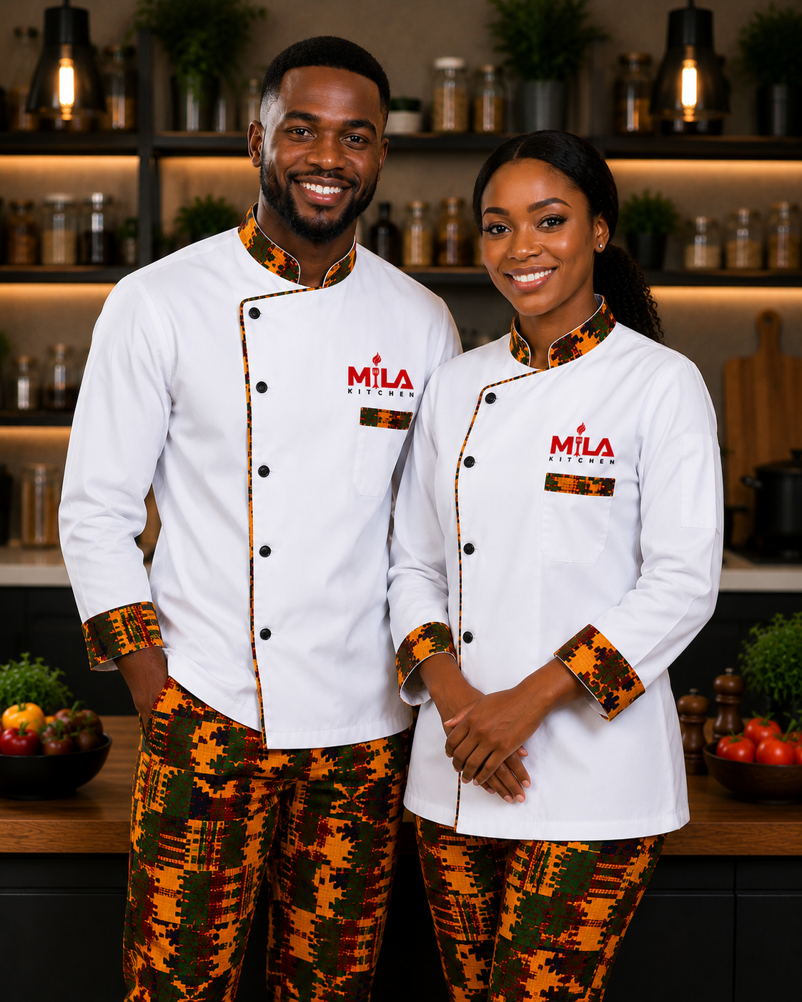 Kente Chef Jacket - White