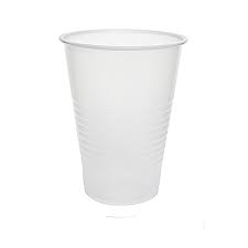 Clear plastic cup on a white background