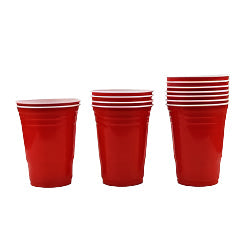 Set of red plastic cups on a white background