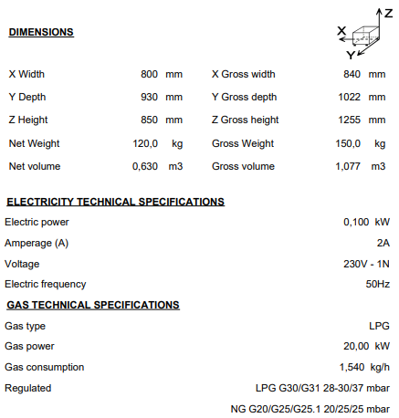 Origin -Spain: Direct heating boiling pan, LGP gas 50 Hz, 100 L capacity, 900 range