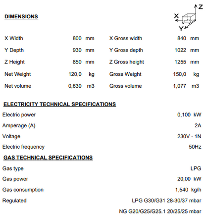Origin -Spain: Direct heating boiling pan, LGP gas 50 Hz, 100 L capacity, 900 range
