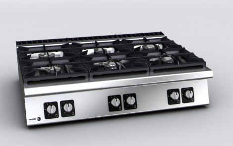 Origin -Spain: Countertop gas cookers LPG. 6 burners. 900 range