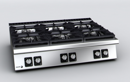 Origin -Spain: Countertop gas cookers LPG. 6 burners. 900 range