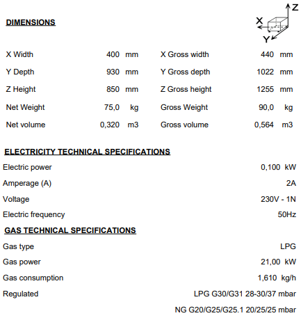 Origin -Spain: 21 Liter Gas fryer, LPG 50Hz, 900 range.