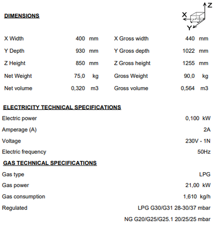 Origin -Spain: 21 Liter Gas fryer, LPG 50Hz, 900 range.