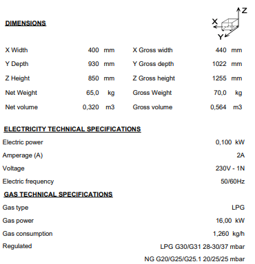 Origin -Spain: LPG gas 40 Liters Pasta Cooker, 1 well, 900 range.
