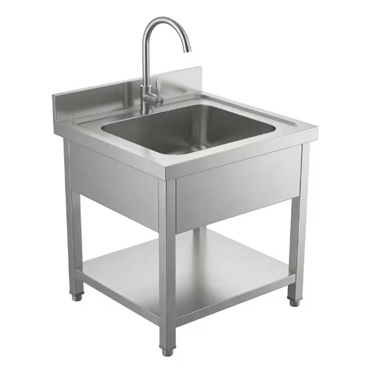 700 X 700mm Stainless Steel Single Pot Sink with undershelf and splash back