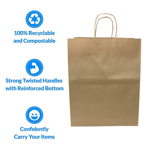 Brown Paper Bag Small (L) 21 cm x (W) 14 cm x (H) 27 cm Mila Kitchenware and Equipment Limited