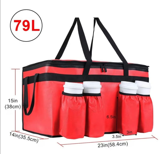 Red Delivery Insulated Bag with 4 Cup Holders