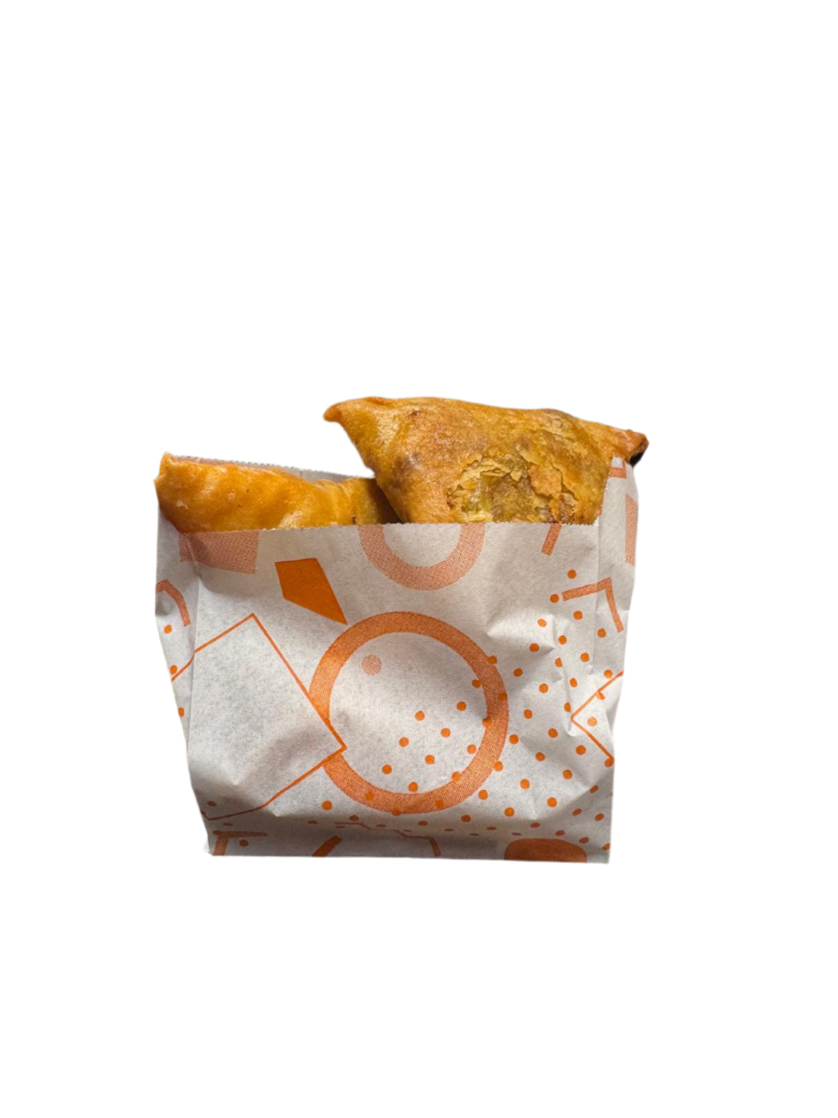 Two pastries in a grease proof paper wrapper