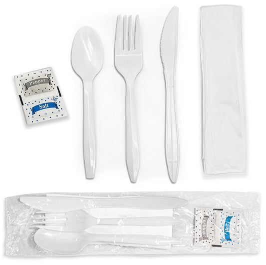 (6 in 1) Disposable Cutlery Set with Wet Wipe, Toothpick and Tissue (50 packs) Mila Kitchenware and Equipment Limited