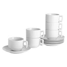 Stacking Tea Cup and Saucer White